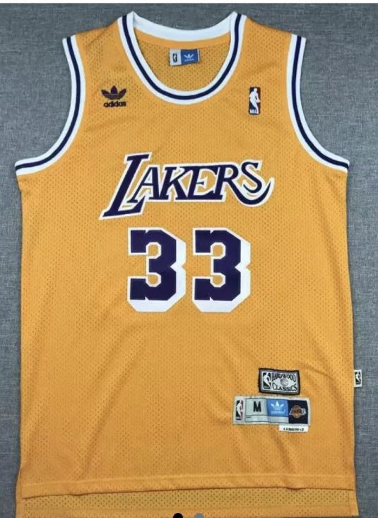 LOS ANGELES LAKERS KAREEM ABDUL-JABBAR BASKETBALL JERSEY YELLOW Large L NBA New