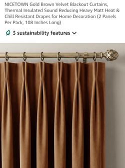NICETOWN Gold Brown Velvet Blackout Curtains, Thermal Insulated Sound Reducing Heavy Matt Heat & Chill Resistant Drapes for Home Decoration (2 Panels 