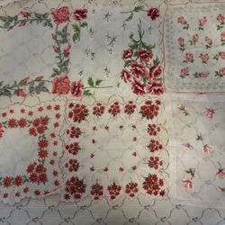 6 Vintage Handkerchiefs Flowers Floral Roses