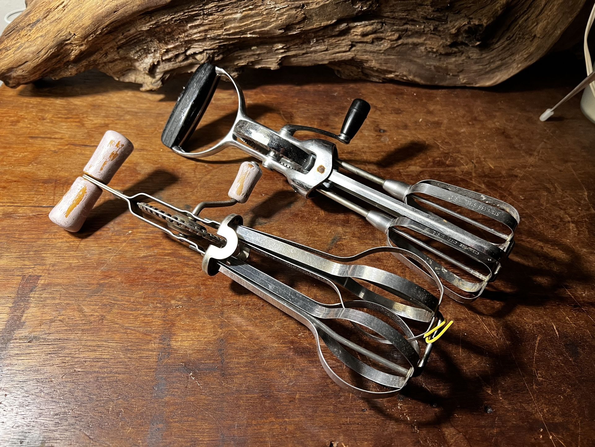 3 Vintage Egg Beater Mixer Stainless Steel Kitchen Unique Item