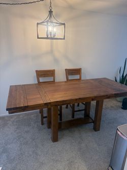 Rustic Farmhouse Dining Table – Extendable + 6 Chairs (36”H - 36”W - 62”-86”L)