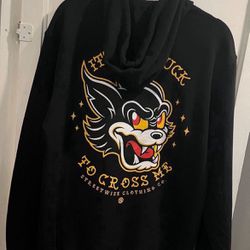 Brand New Black Streetwise Hoodie Black Cat 9 Lives Pull Over size M