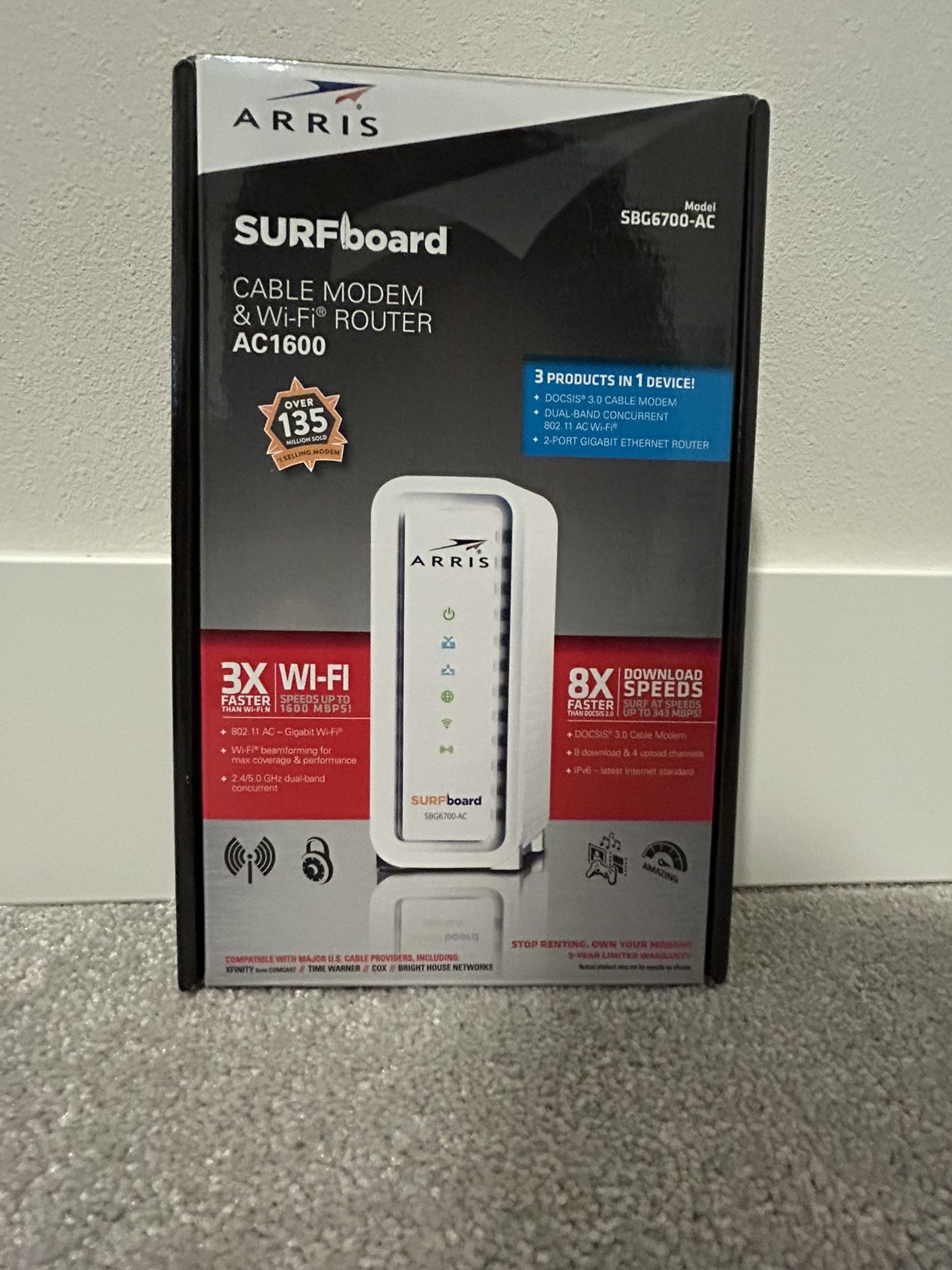 ARRIS SURFboard (8x4) Docsis 3.0 Cable Modem Plus AC1600 Dual Band Wi-Fi Router