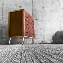 Cute Solid Wood Art Deco Dresser With Modern Twist, Brass Legs. Reimagined With Love 💕