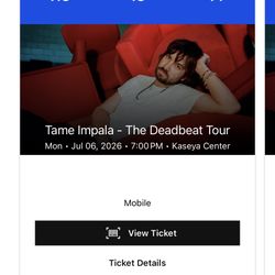 Tame impala Section 113 Monday 4 Ticket 