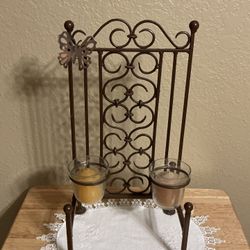 Vintage Elegant Wrought Iron Gate-style Candle Holder.  Can Be A Great Jewelry Holder.