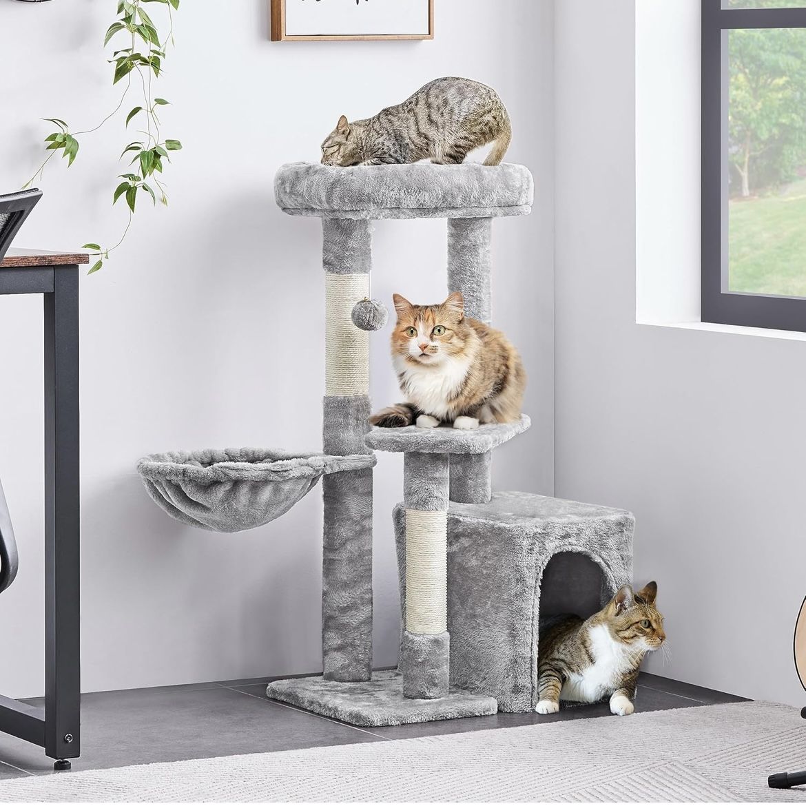 Cat Tree, Multi Level Cat Tower for Indoor Cats, Cat Activity Center Scratching Post Indoor Furniture Cat Bed with Basket for Kittens