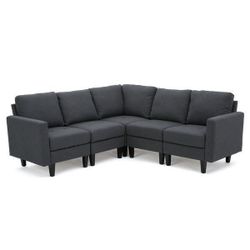 New 5 Pc Dark Grey Fabric Sectional Sofa