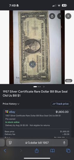 1957 Silver Certificate Rare Dollar Bill Blue Seal Old US Bill $1 Money Series B