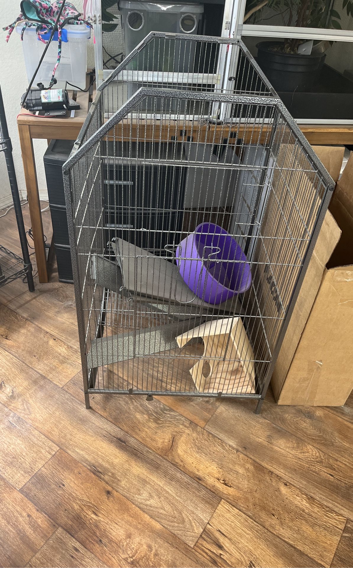 Tall Rodent Cage With Wheel And Accessories 