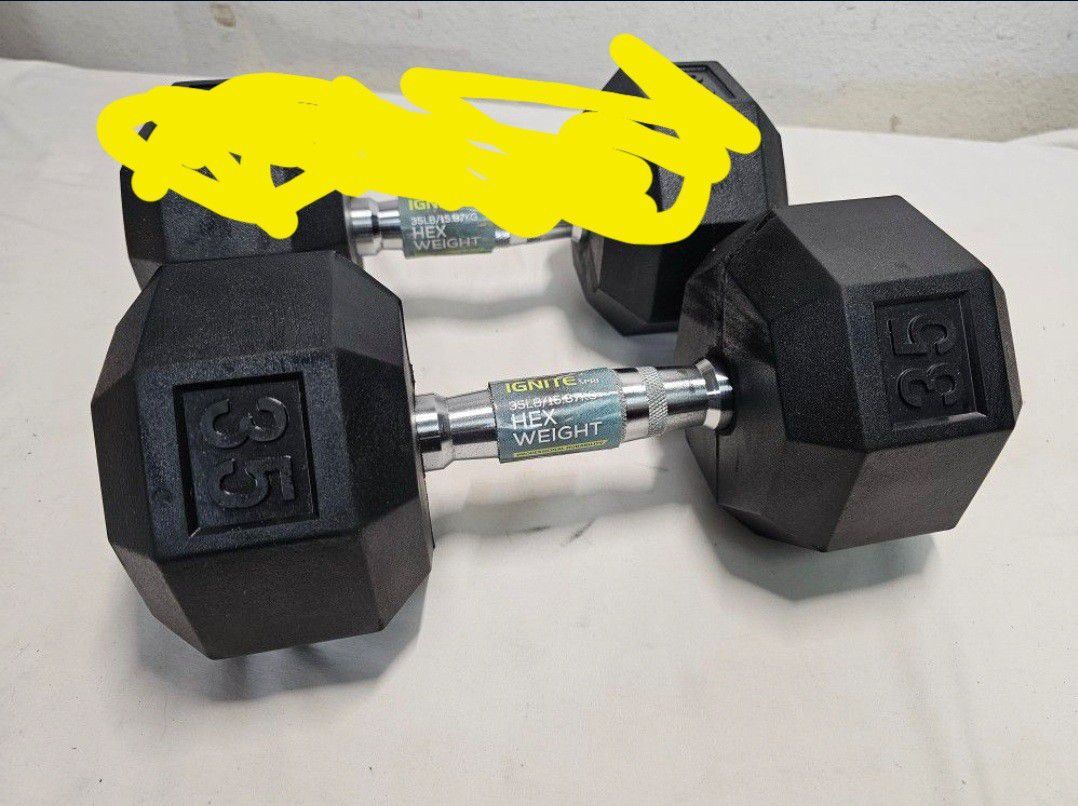 1 - 35lbs Hex Rubber Dumbbell