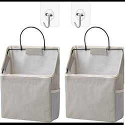 2 Pack Wall Hanging Storage Bag, Organizer Bag with Sticky Hook, Grey