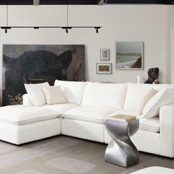White Boucle Sectional Sofa - Modular Sectional - Faux Shearling Sofa 