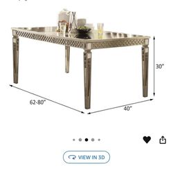 Acme Kacela Rectangular Wood Extendable Dining Table in Champagne and Mirrored