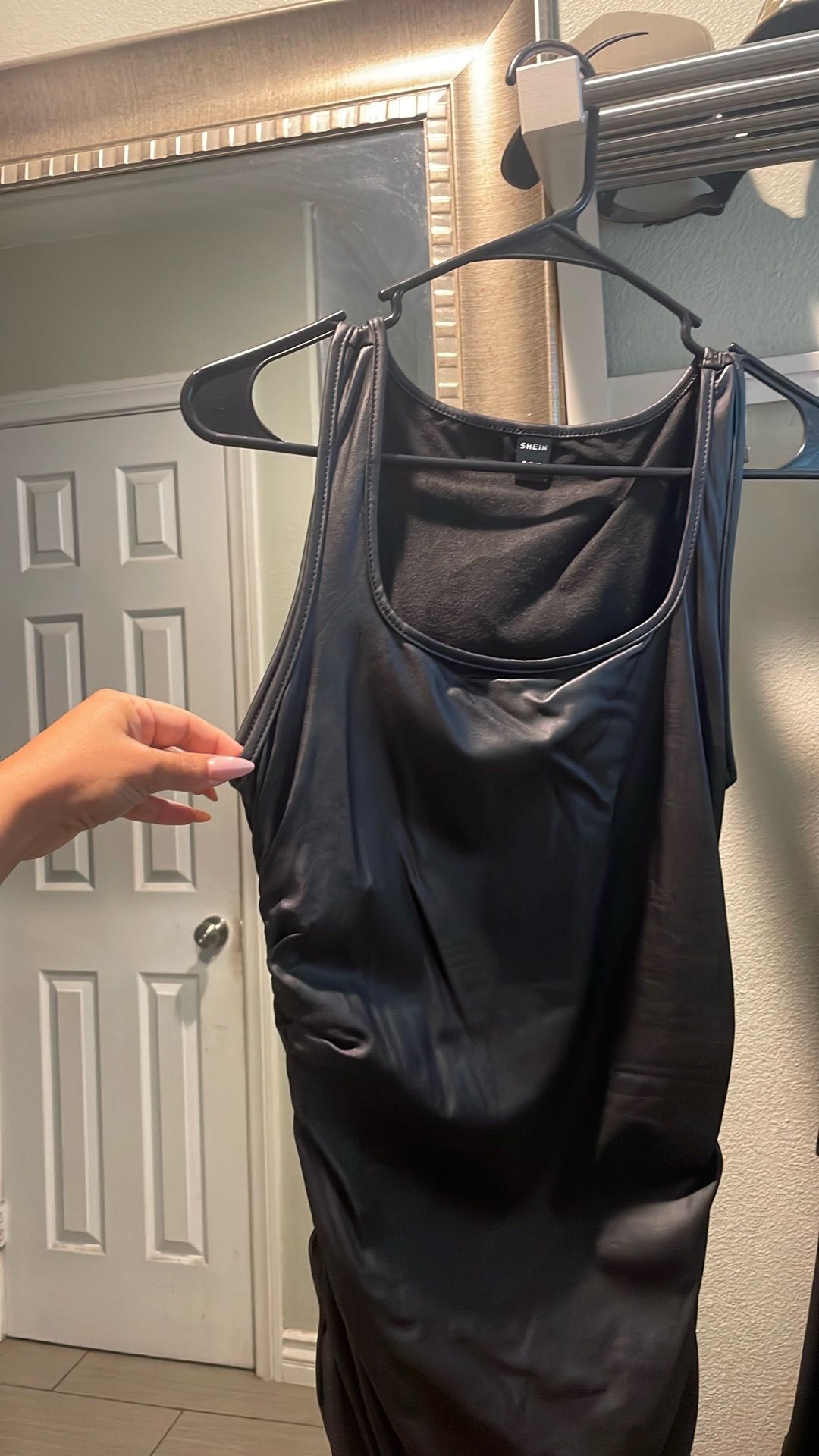 Super cute leather black dress!