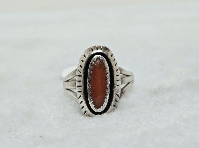 Sterling Silver Native American Coral Ring Size 7