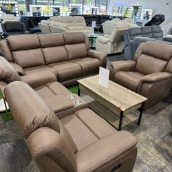 Brown Recliner 3Pcs Living Room Set / Juego De 3 Piezas De Sala De Estar Reclinable Marrón