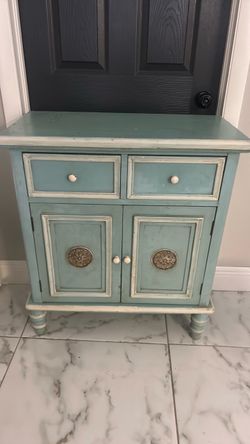 Teal Distressed Wood Cabinet with Drawers