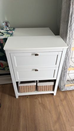White Dresser with Drawers and Baskets