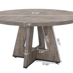 New 47" Round Dining Table Wood Kitchen Table, Tabletop Cross Base, Seats 4