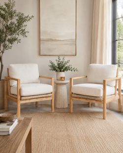 NEW Levity Farmhouse Lounge Chairs (Set of 2) | White Oak | Off White | Unopened
