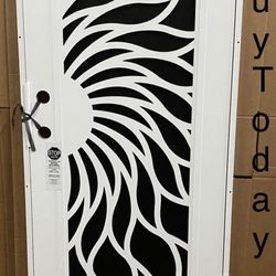 O  Bo S  ecurity New Open Box Unique Home Designs 32” x 80” Sunfire White Right-Hand Surface Mount Aluminum Security Door
