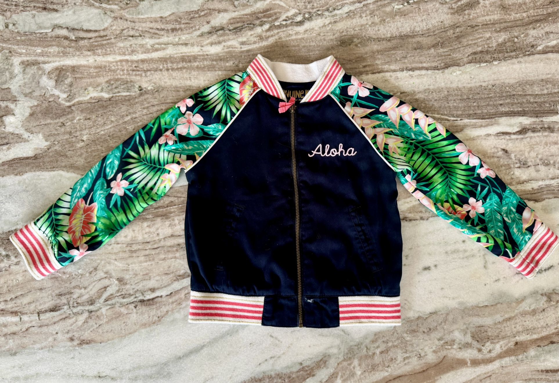 Aloha Floral Sleeve Bomber Jacket - 3T