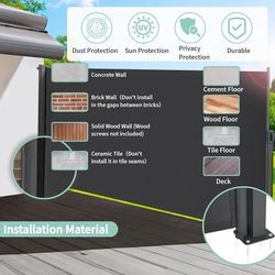 B328 $70  138" x 71" Side Awning, Retractable Side Awning, Patio Retractable Side Screen, UV Resistant, Waterproof, Patio Privacy Screen for Garden, B