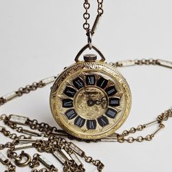 VTG Lucerne Roman Numerals Pendant Necklace Wind Up Pocket Watch Swiss Made