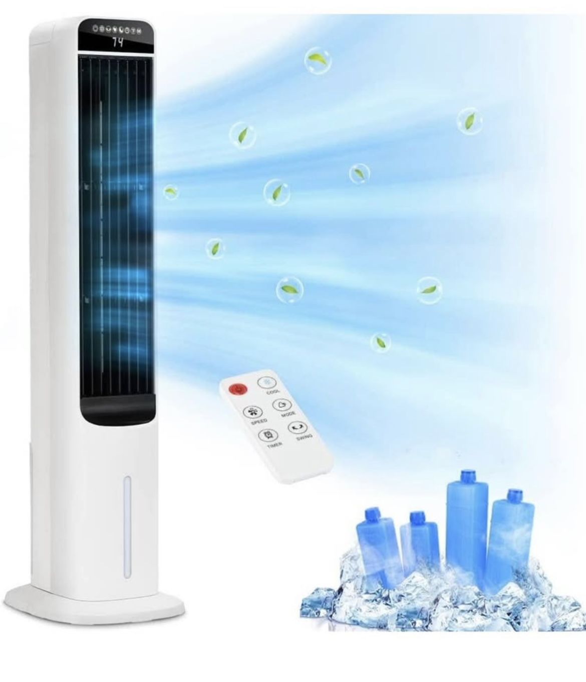 Swamp Cooler, Evaporative Air Cooler With 4 Ice Packs and Remote, 80° Oscillation 3 Speeds 3 Modes, 41" Tower Fans that Blow Cold Air, Bladeless Fan f