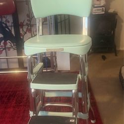 OLD SCHOOL STOOL   ALSO SEWING   TWO TOP RED AND SILVER TABLE 50 STYLE SOLD SEPARATELY OR AS A