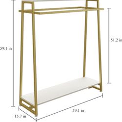 Metal Garment Rack with 2 Wood Shelves Gold Clothing Rack