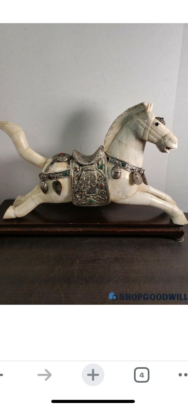 Bone And Jeweled Silver Accents Horse Statue