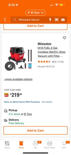 Milwaukee Vacumm Wet/dry 6gal M18