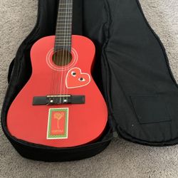 Red Acoustic Guitar  With Cover 
