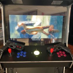2 Player Arcade Cabinet With Track Ball And Light Guns