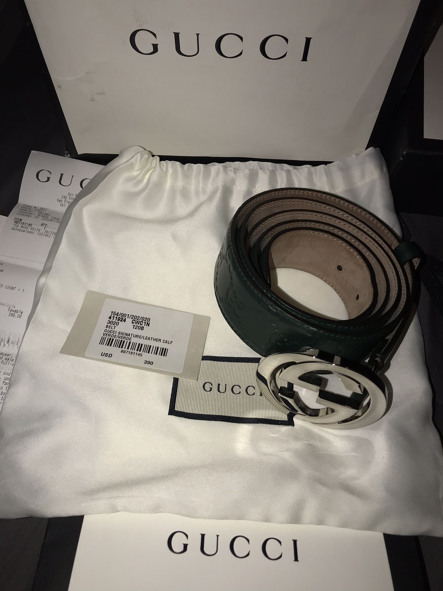 Gucci Signature Leather Belt (Green)