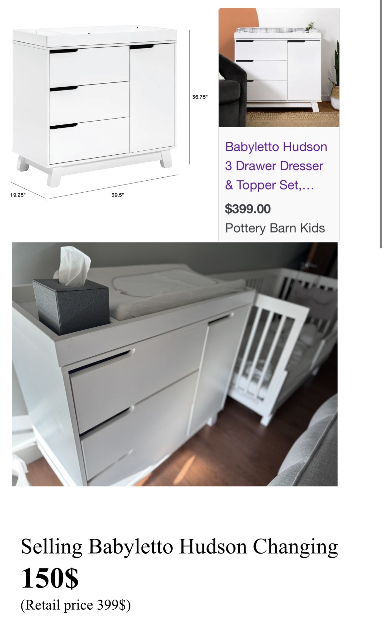Babyletto Changing White Table Cambiador Blanco