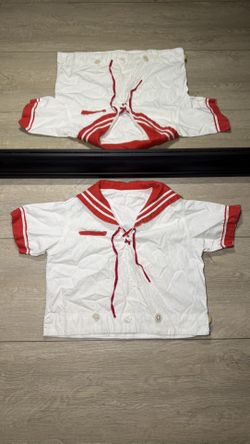 Vintage 1980s Kids / Toddlers White Sailor Striped Button Style Shirt