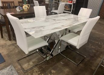 **5 Piece Rectangular - Marble Top Dining Table 🍽️🍴