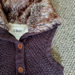 CiSono Dark Brown Knit Collared Faux Fur Button Closure Vest Sift Teddy Cuddly Women's Size Small