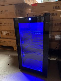 3.2 Cu.Ft Beverage Refrigerator, Cooler, Glass Door Drink Fridge, Mini Fridge with Digital Temperature Control and Air Cooling System for Beer Soda Wi