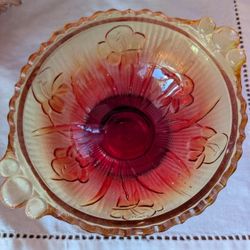 Amberina Iris & Herringbone Bowl by Jeanette Glass 
