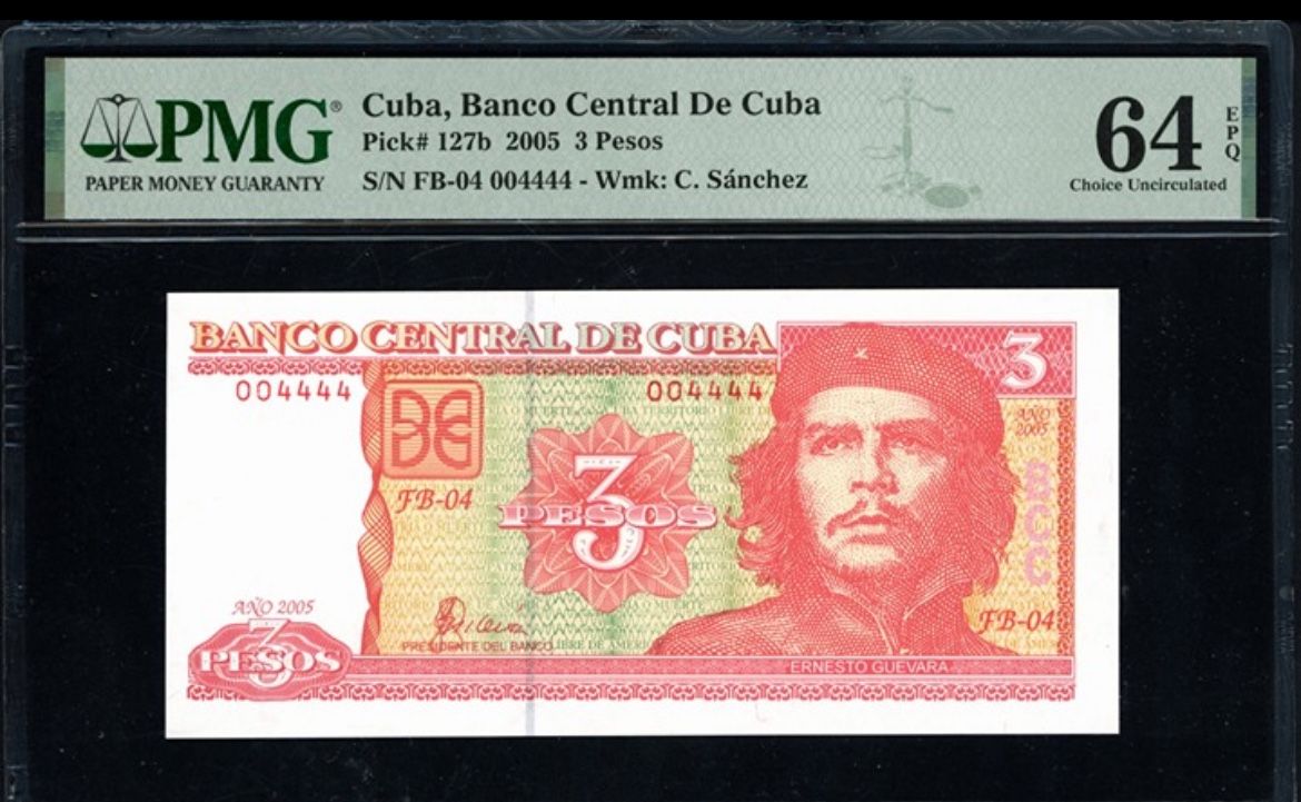 2005 3 Pesos Banco Central de Cuba "Che Guevera" Note PMG Choice Unc 64EPQ