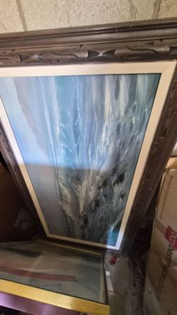 Framed Abstract Blue and White Painting