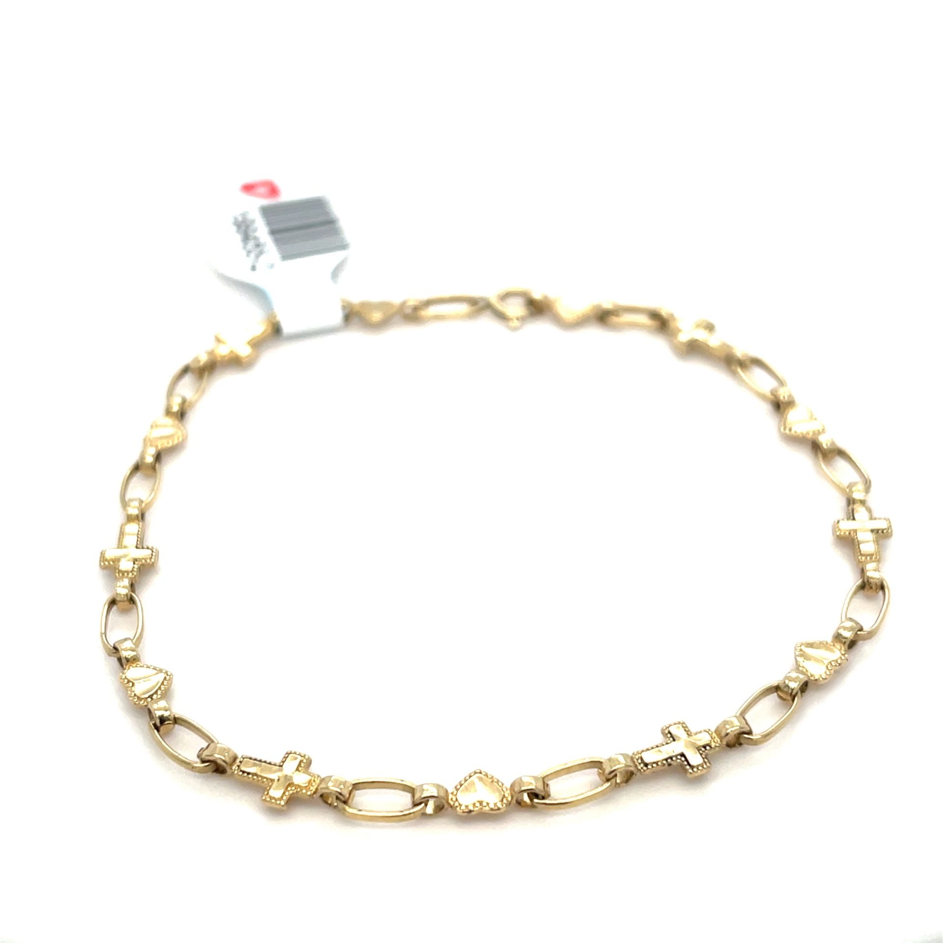 14Kt Yellow Gold 7” Hearts And Crosses Bracelet 3.20g 199455/2