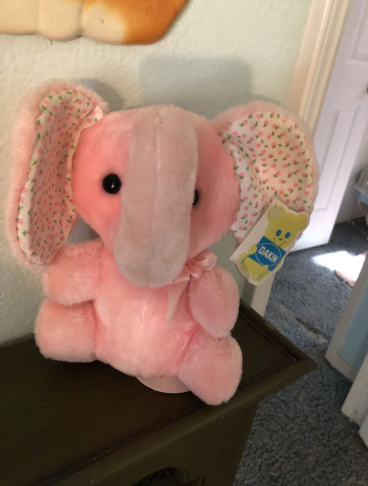 Vintage pink elephant plushie Stuffed Animal with tag, Kitschy/kitsch