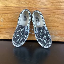 VANS Black w Glow In The Dark Checkers & Skeletons Boys Size 3