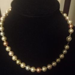 Collar De Perlas Gris verde Perlas  Aturames Y café 