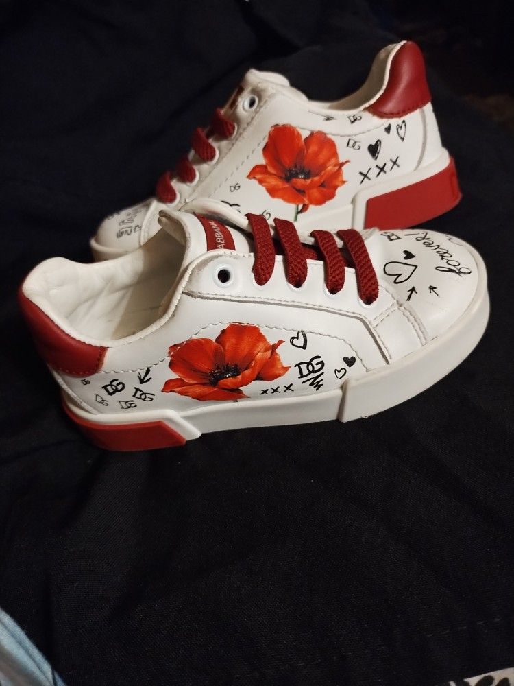 Dolce & Gabbana Girl's Poppy & Graffiti Printed Low-Top Sneakers